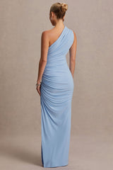 Darcie | Powder Blue Asymmetric-Neck Maternity Maxi Dress