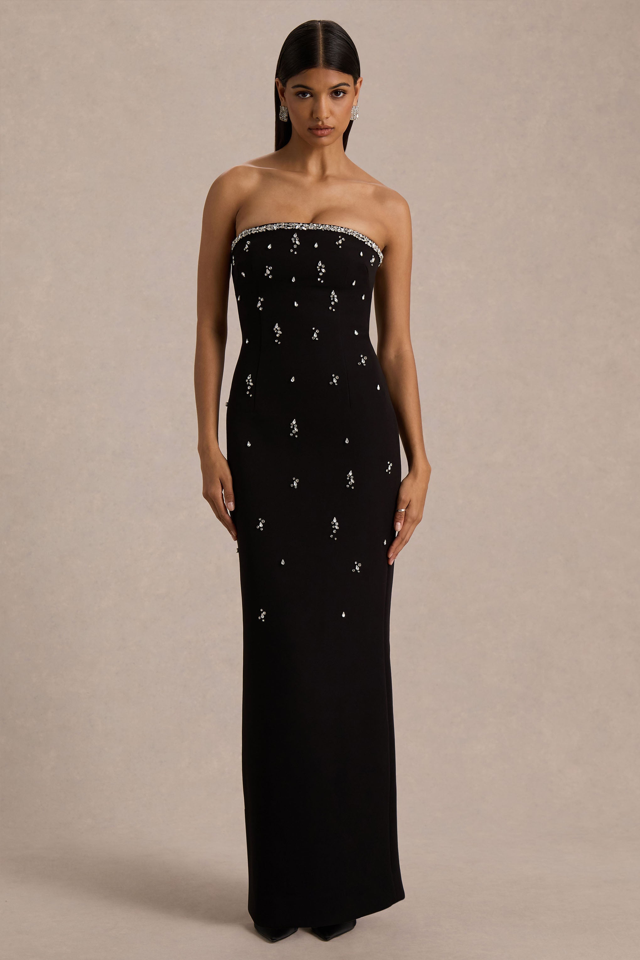 Rominia | Black Bandeau Hand-Embellished Maxi Dress