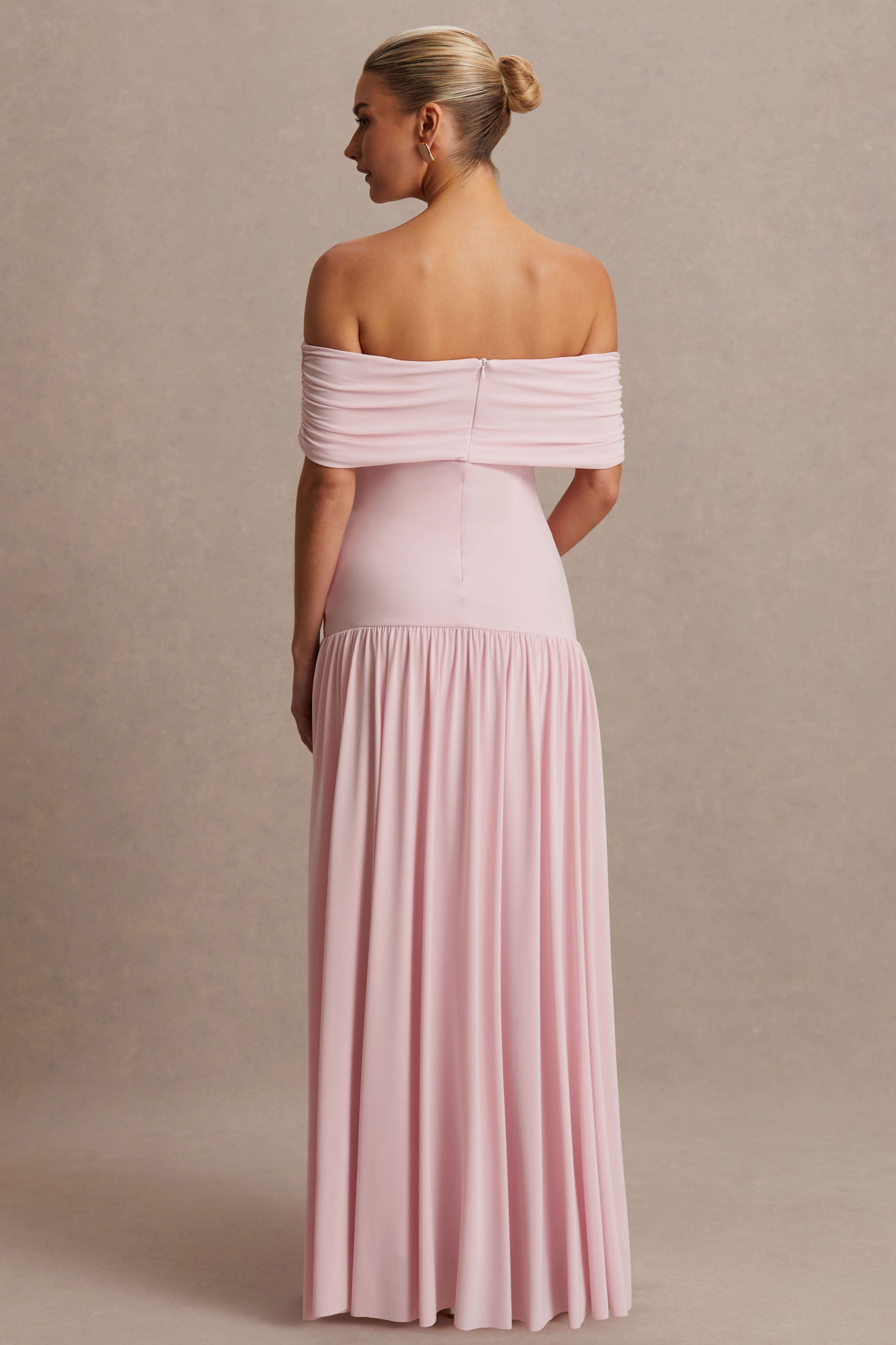 Juliette | Blush Pink Bardot-Neck Maternity Maxi Dress With Drop-Waist