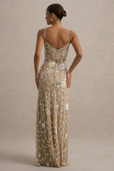 Gemini | Floral Sequin Hand-Embellished Strappy Maxi Dress