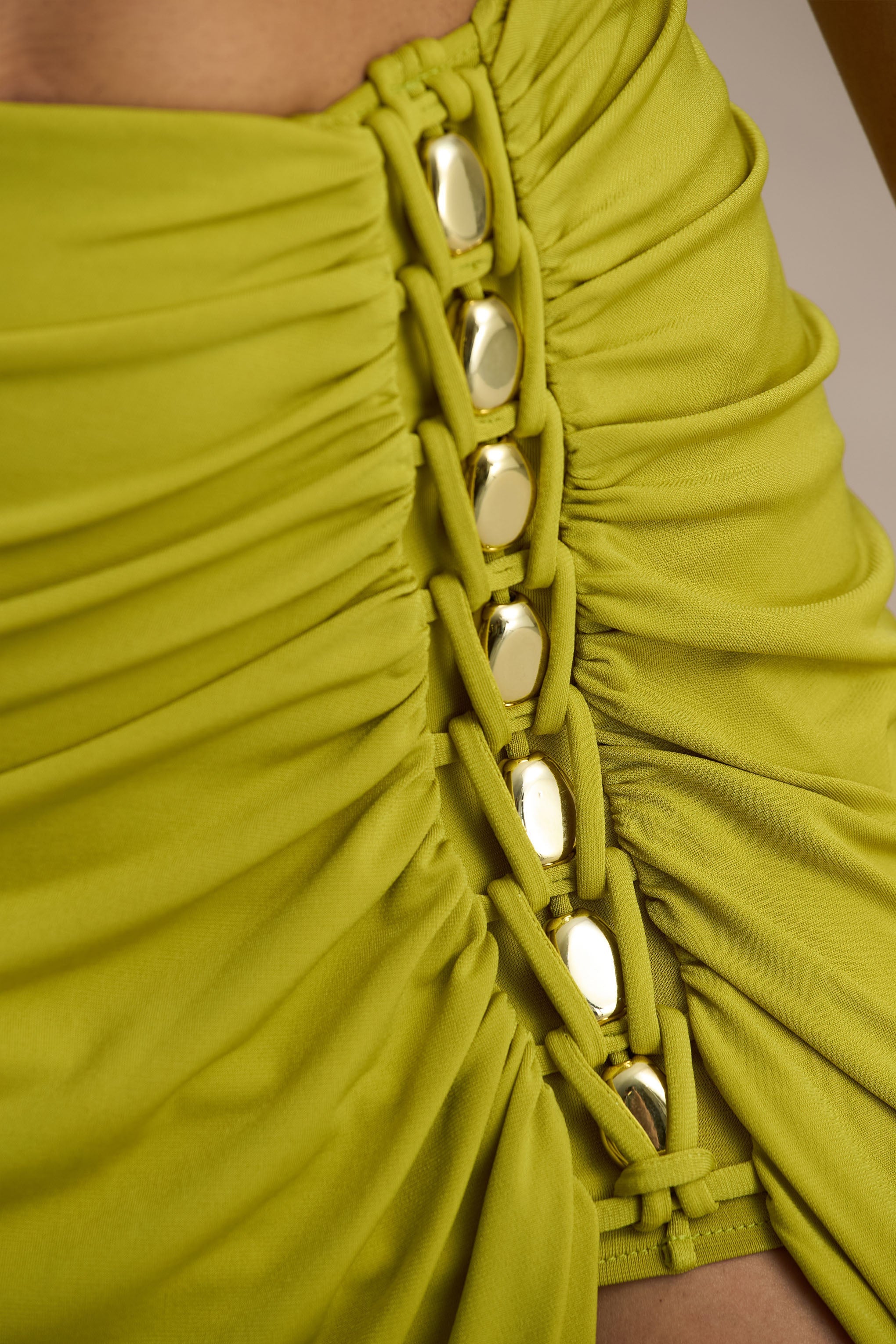 Coastline | Green Ruched Maxi Skirt With Split