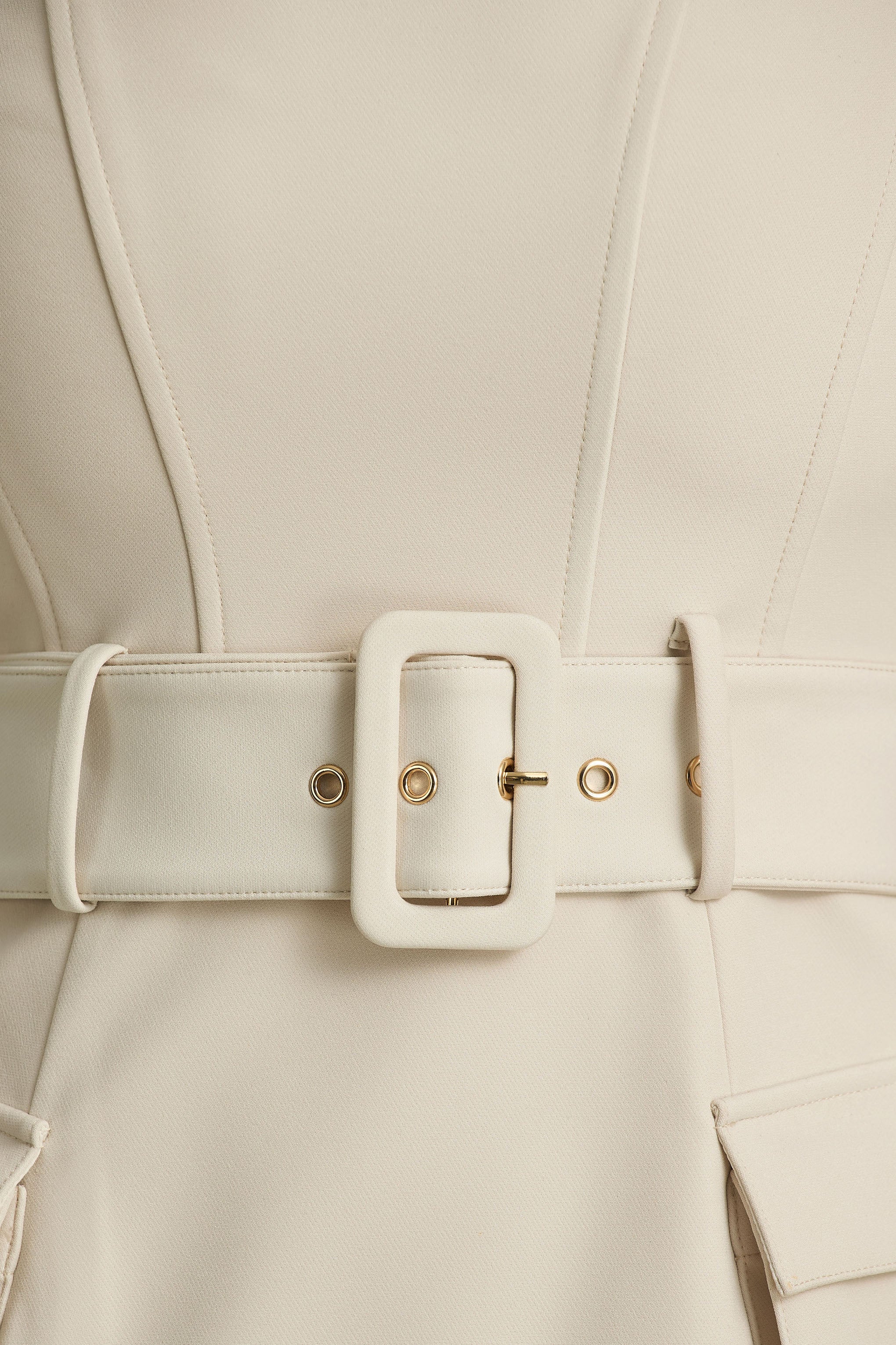 Sandra | Nude Square-Neck Tailored Maxi Dress With Front-High Split