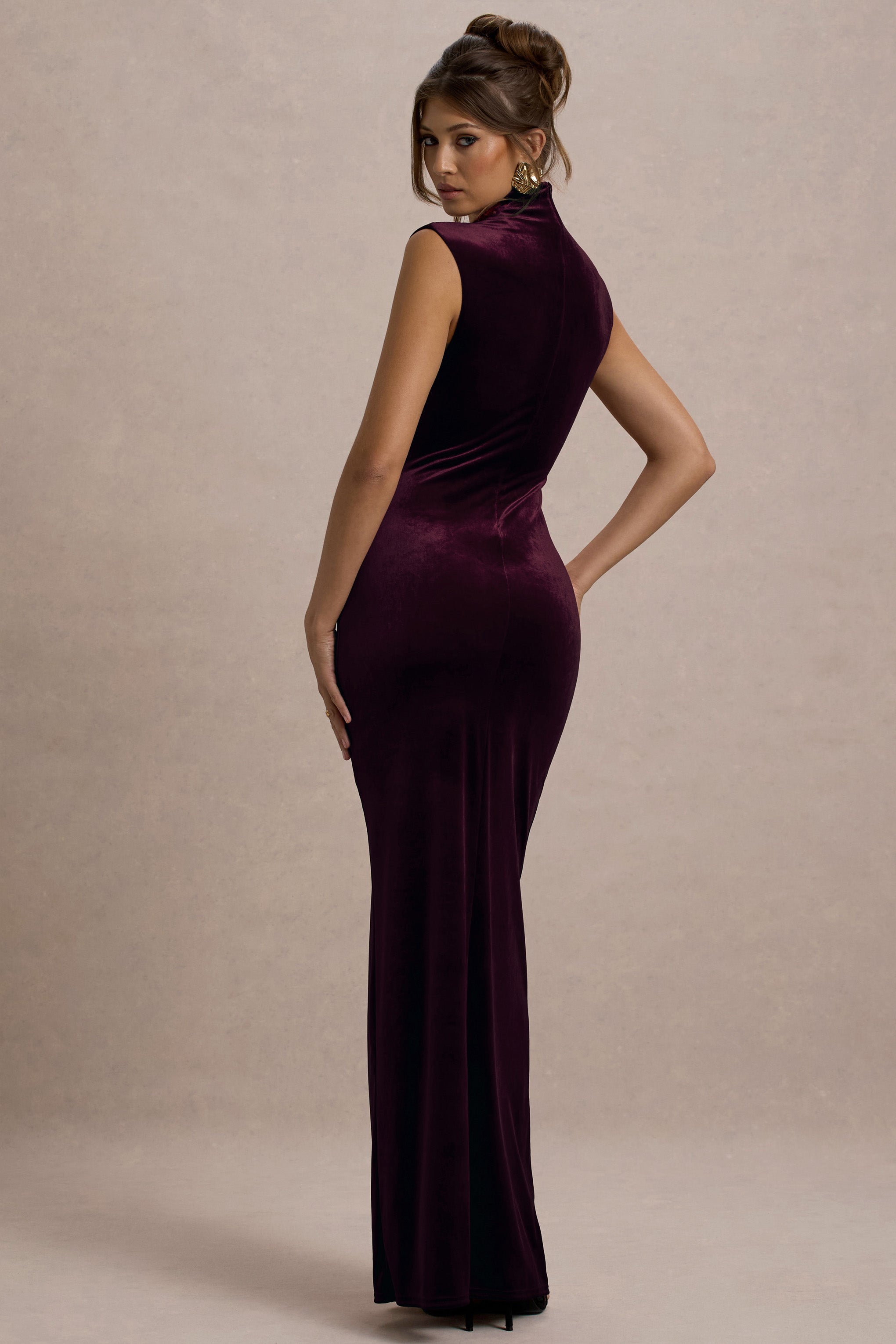 Abilene | Port Velvet High-Neck Split Maxi Dress