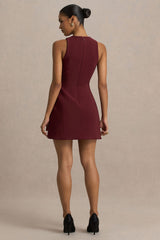 Belony | Dark Plum Crew-Neck Mini Dress With Button Detailing