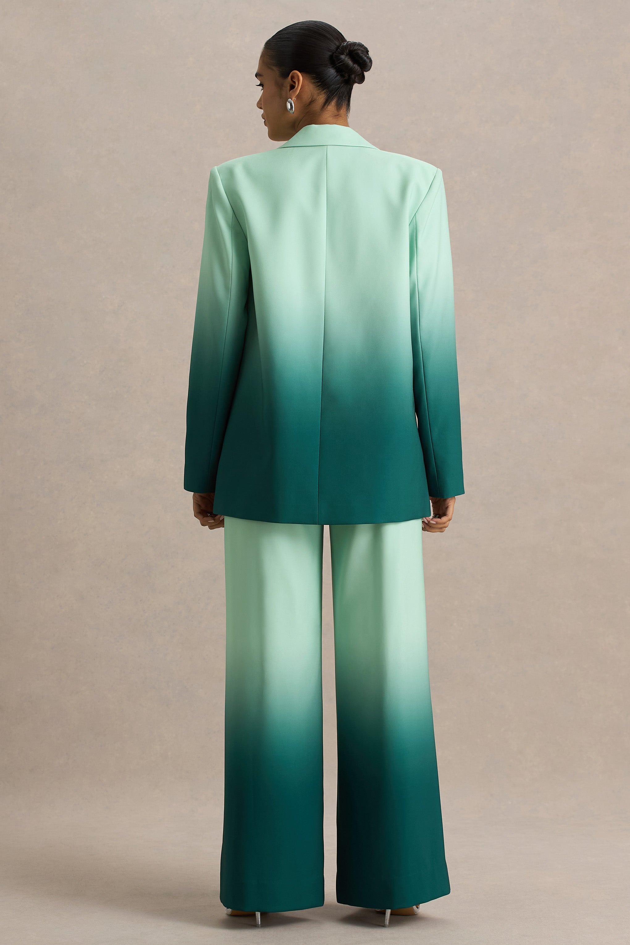 Enya | Emerald Ombre Plunge-Neck Satin Blazer