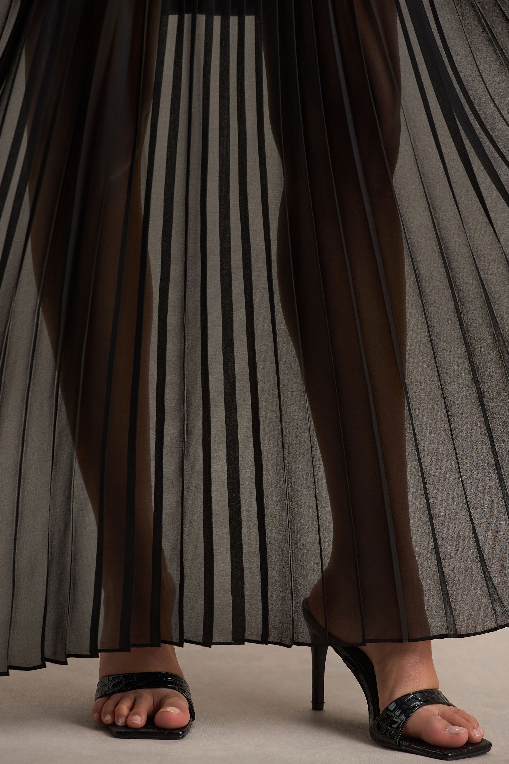 Jaquetta | Black Belted Maxi Dress With Pleated Chiffon Skirt