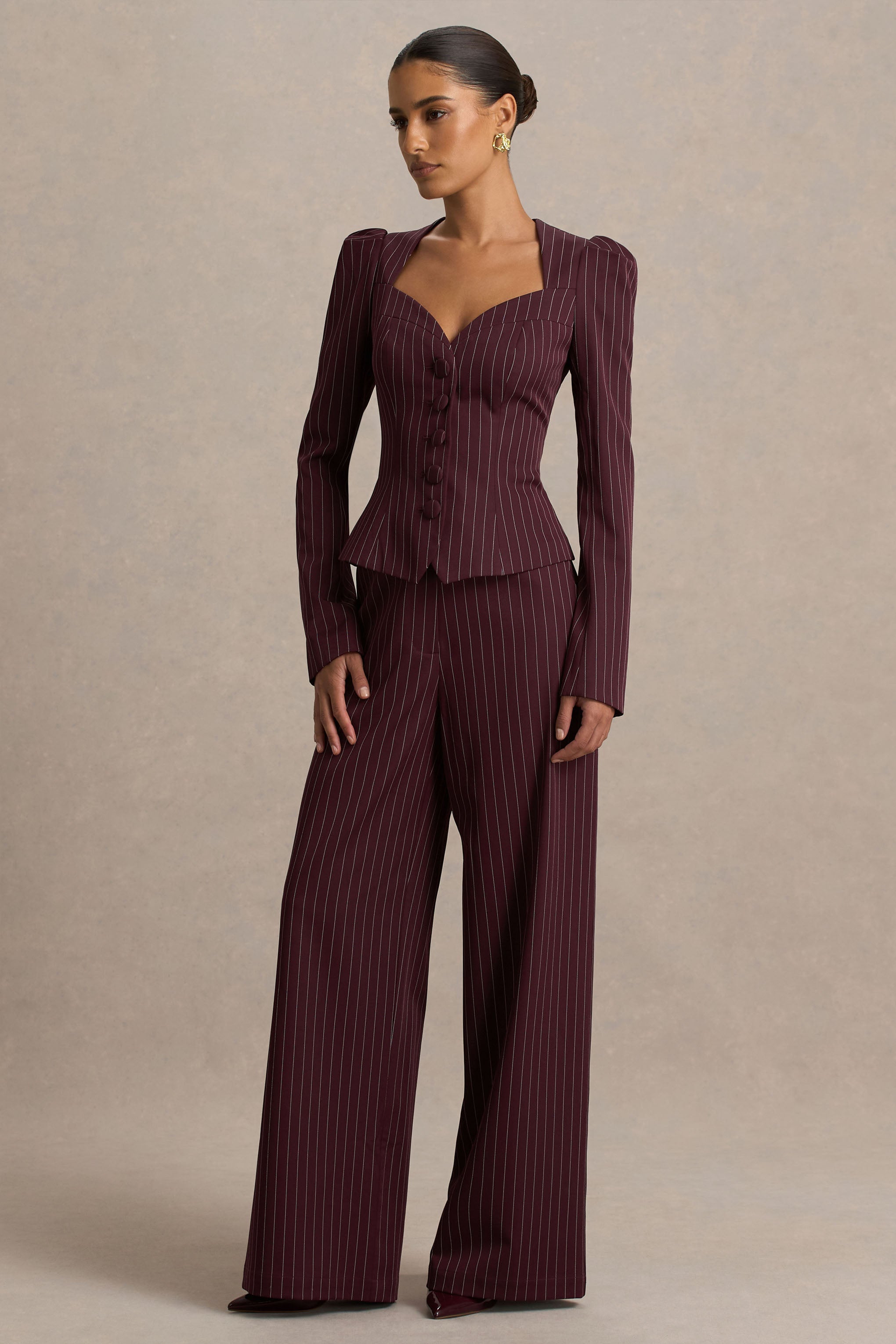 Asteria | Burgundy Pinstripe Wide-Leg Trousers
