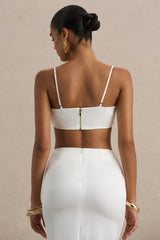 Una | White Ruched Cowl-Neck Crop Top