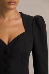 Olympia | Black Sweetheart-Neck Tailored Top