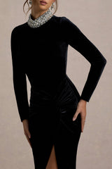 Love Lost | Black Velvet Embellished Twist Maxi Dress