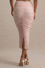 Lively | Light Pink Ruched Midi Skirt
