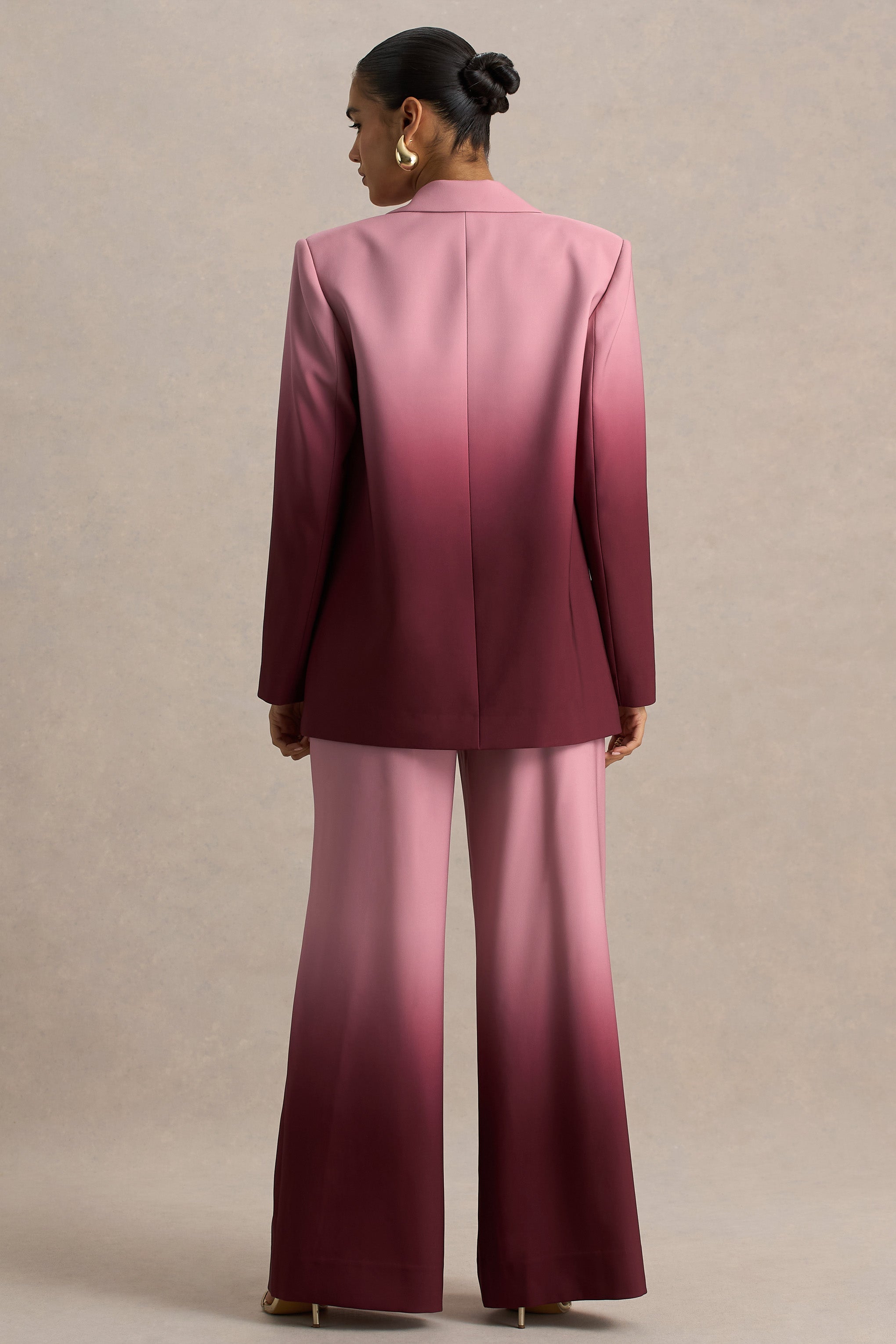 Enya | Cherry Ombre Plunge-Neck Satin Blazer