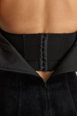 Valentina | Black Velvet Bandeau Mini Dress With Pleated Detailing