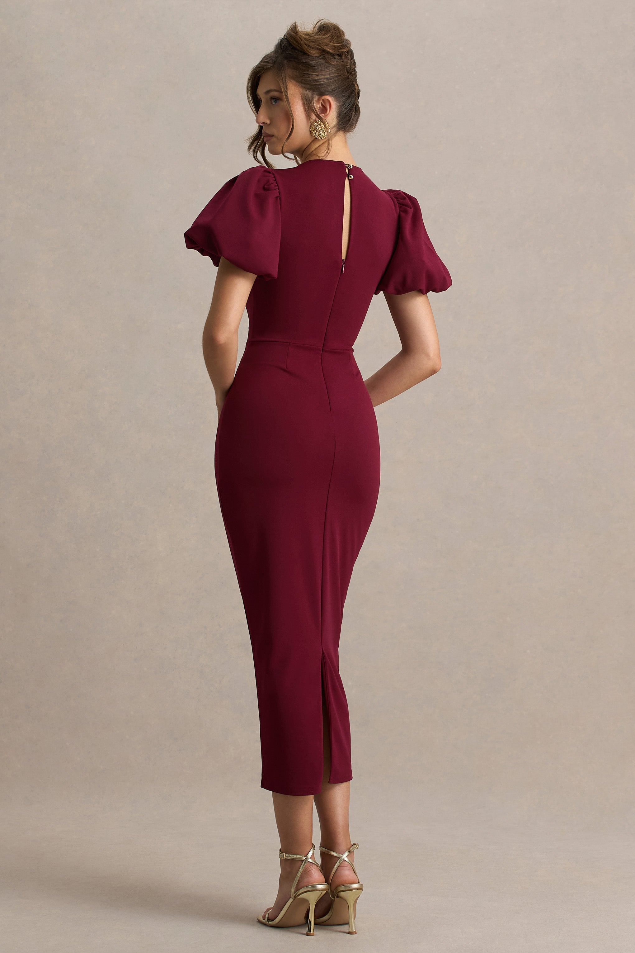 Dakota | Burgundy Puff-Sleeve Midi Dress