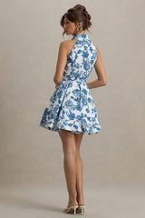 Paulie | Blue Porcelain Print Poplin Skater Mini Dress