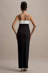 Rosalind | Black & White Strappy Tailored Maxi Dress With Split