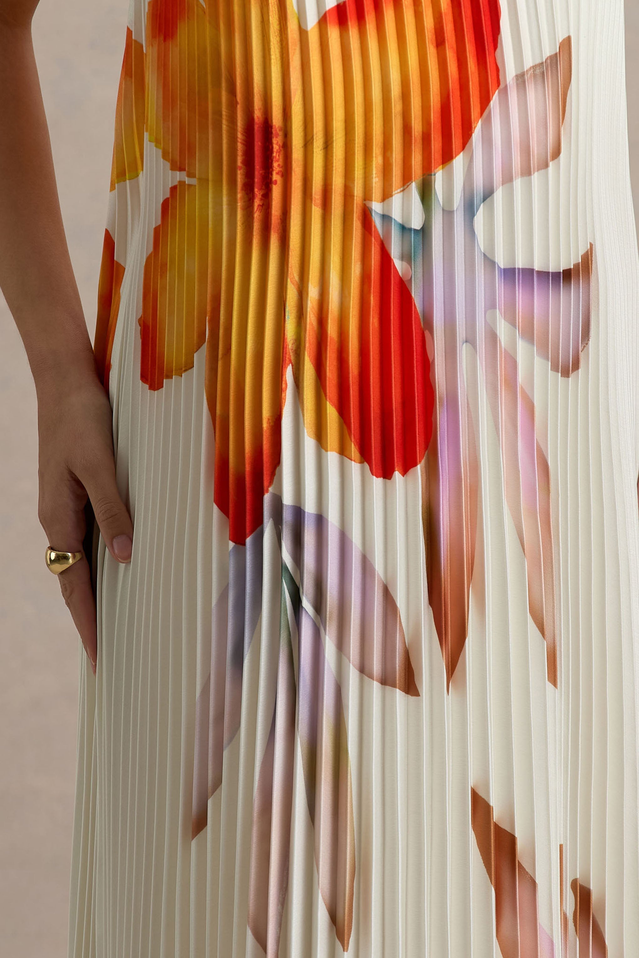 Bergamot | Orange Floral Satin Sweetheart Maxi Dress