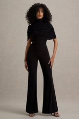 Isoline | Black Twist Cape Flared-Leg Jumpsuit