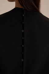 Roseth | Black High-Neck Maxi Dress With One-Sleeve And Body Cut-Out Detail