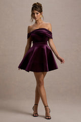Dede | Port Velvet Bow Bardot Skater Mini Dress