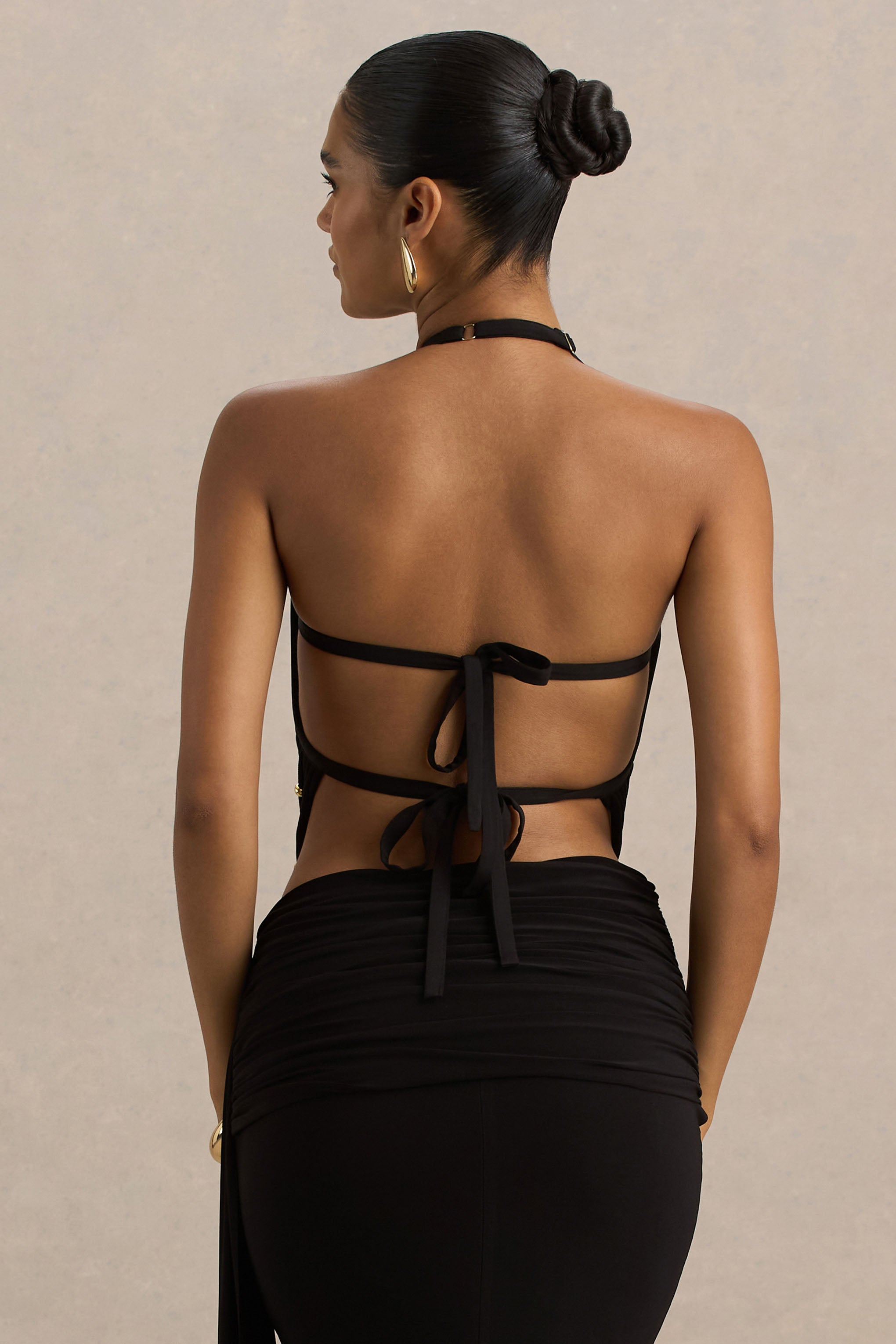 Twinkler | Black High-Neck Embellished Top With Cut-Outs