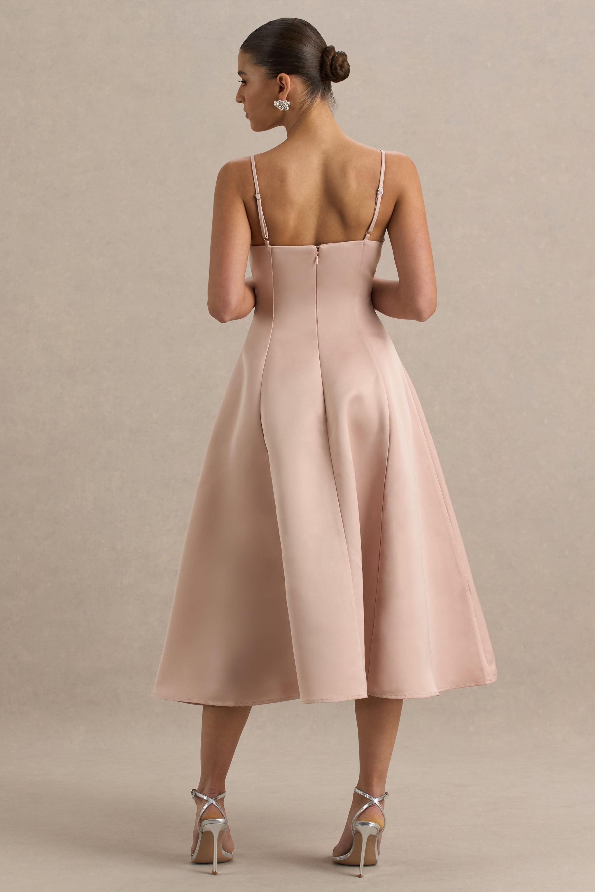 Mally | Rose Pink Satin Sweetheart A-Line Midi Dress