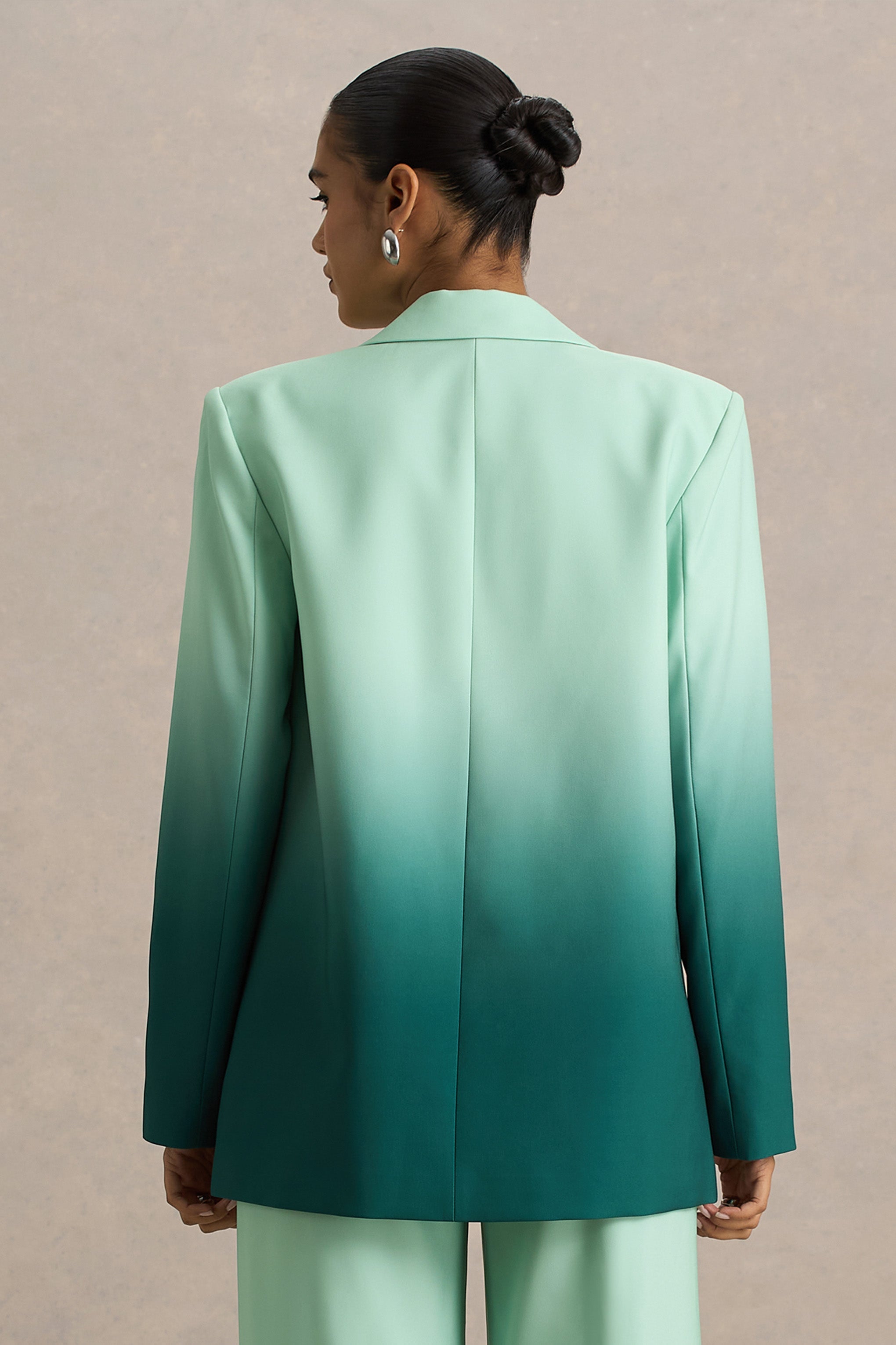 Enya | Emerald Ombre Plunge-Neck Satin Blazer